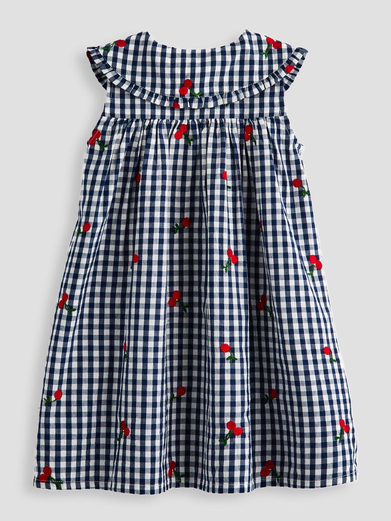 Image 2 of 5 of The Very Collection Girls Collar Gingham Button Through Dress - White/Navy