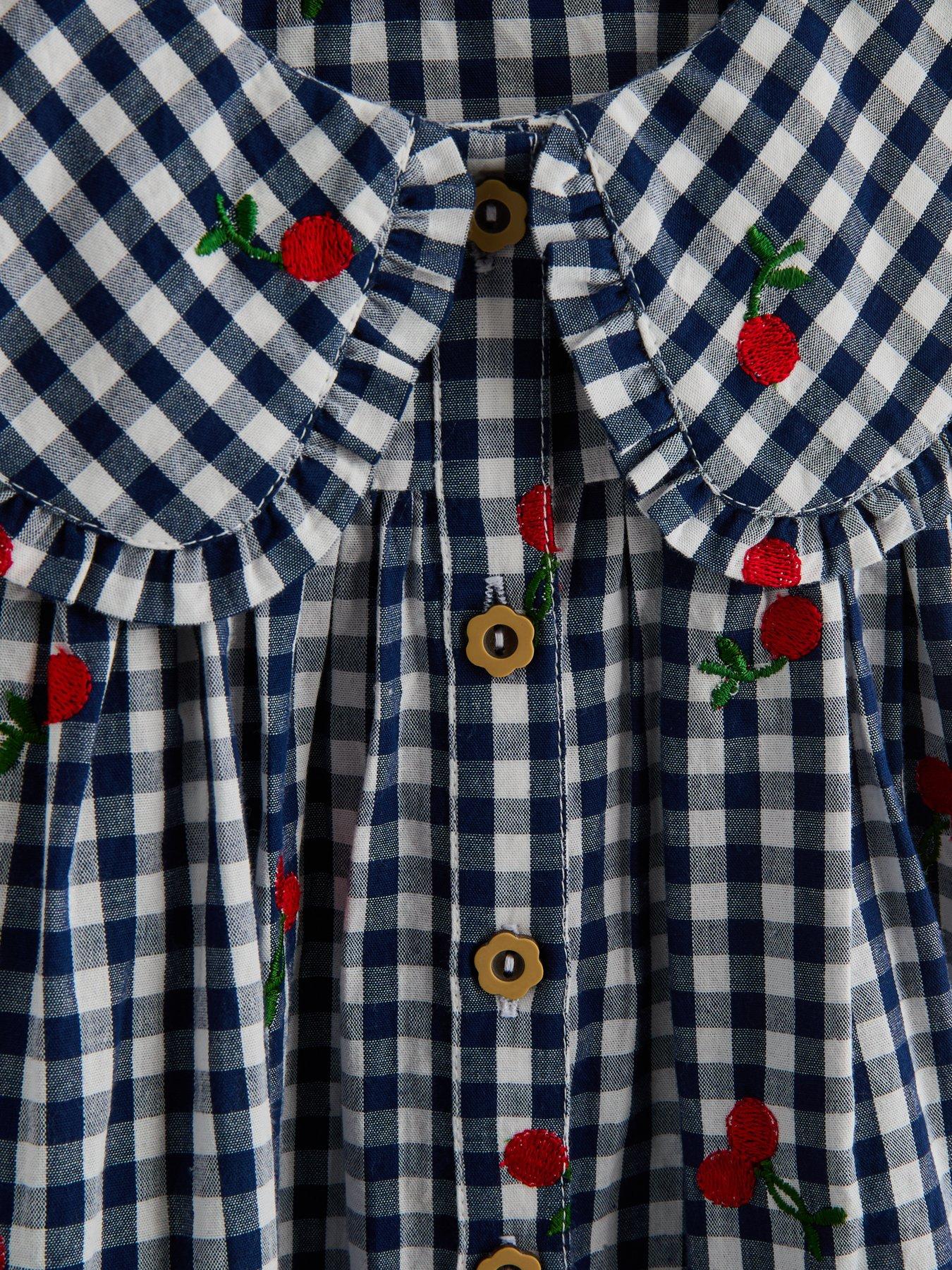Image 3 of 5 of The Very Collection Girls Collar Gingham Button Through Dress - White/Navy