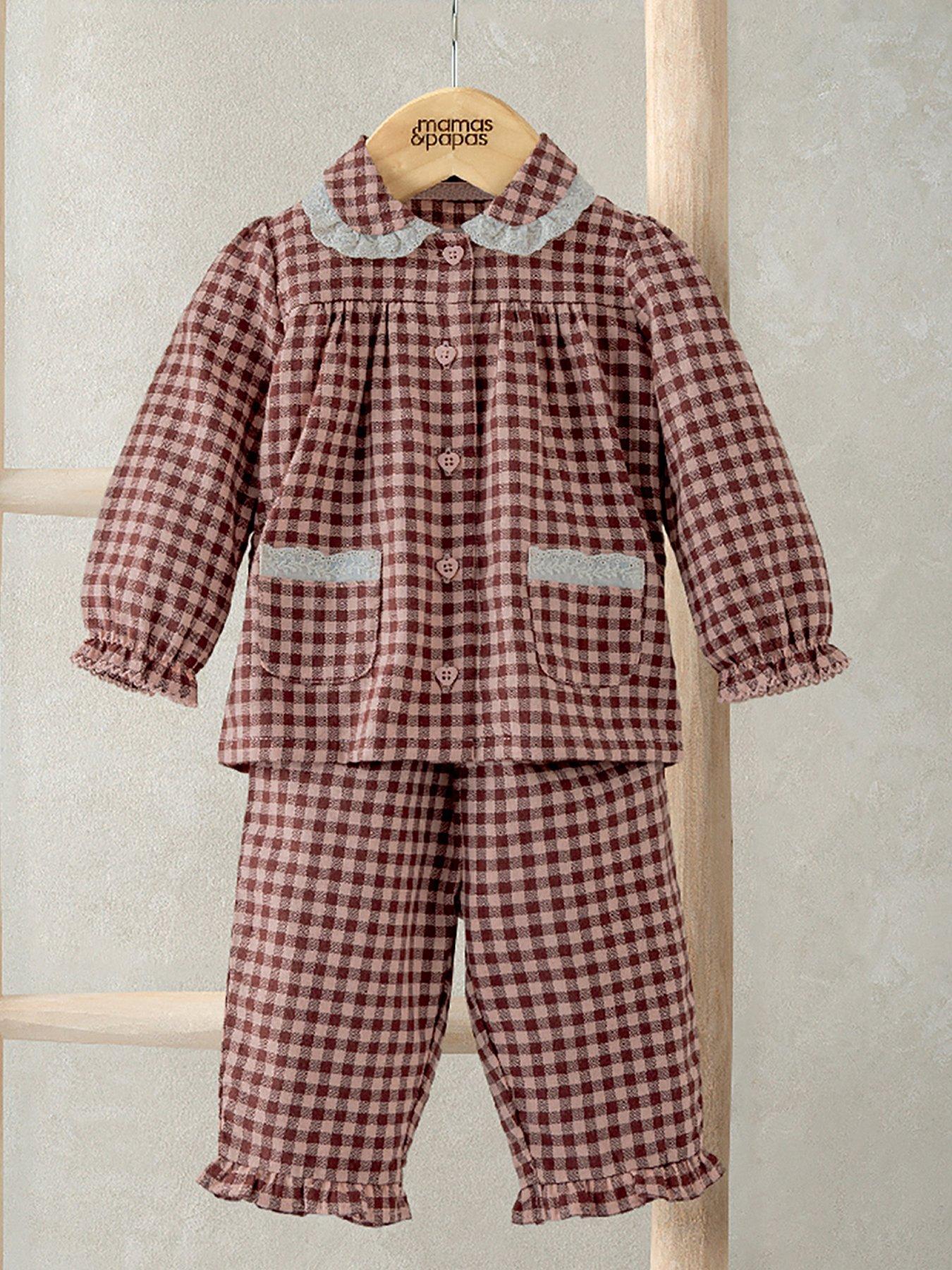 mamas-papas-baby-girls-lace-trim-gingham-pyjamas-dark-red