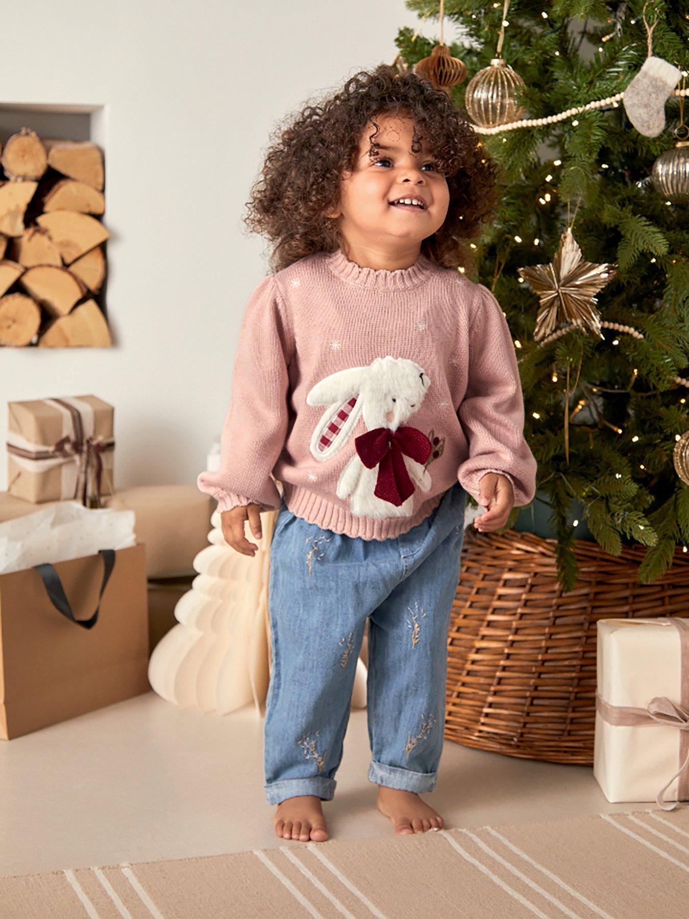 Mamas & Papas Baby Girls Bunny Christmas Jumper - Pink