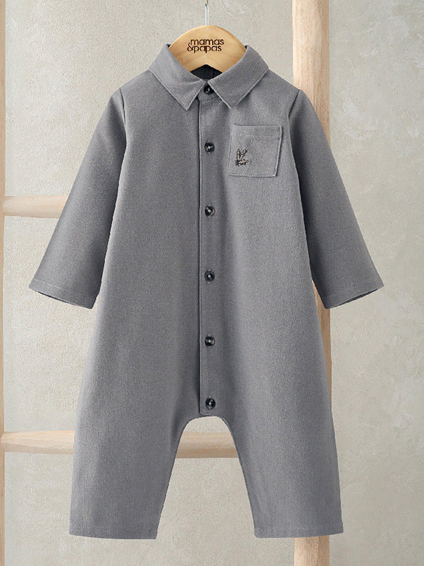 Mamas & Papas Baby Boys Woven Collar Romper - Grey