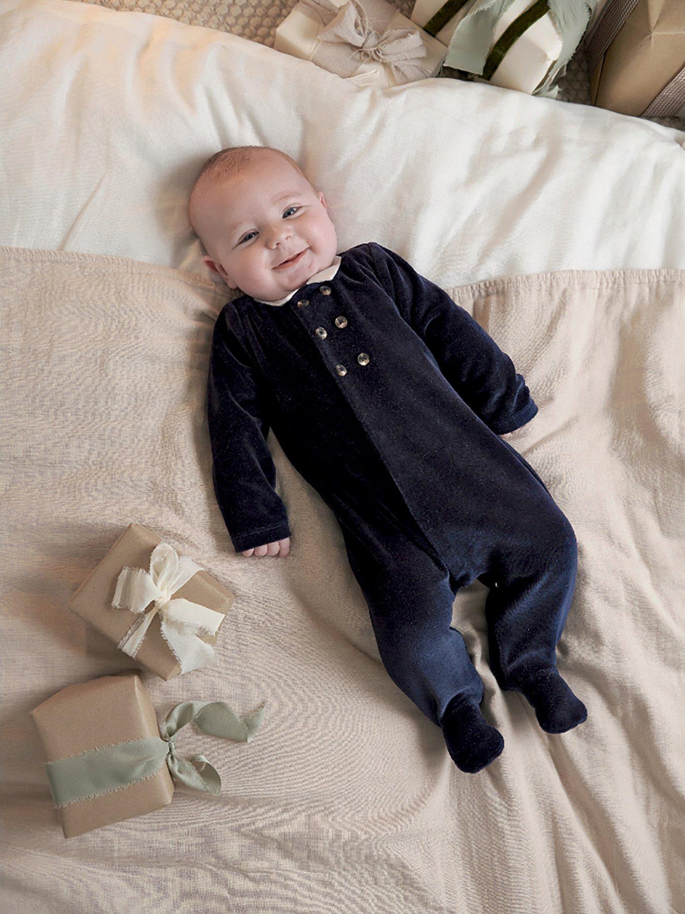 Mamas & Papas Baby Boys Velour Sleepsuit - Blue