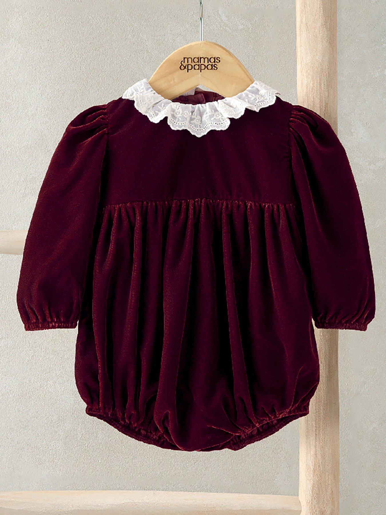 mamas-papas-baby-girls-velvet-romper-with-lace-collar-dark-red