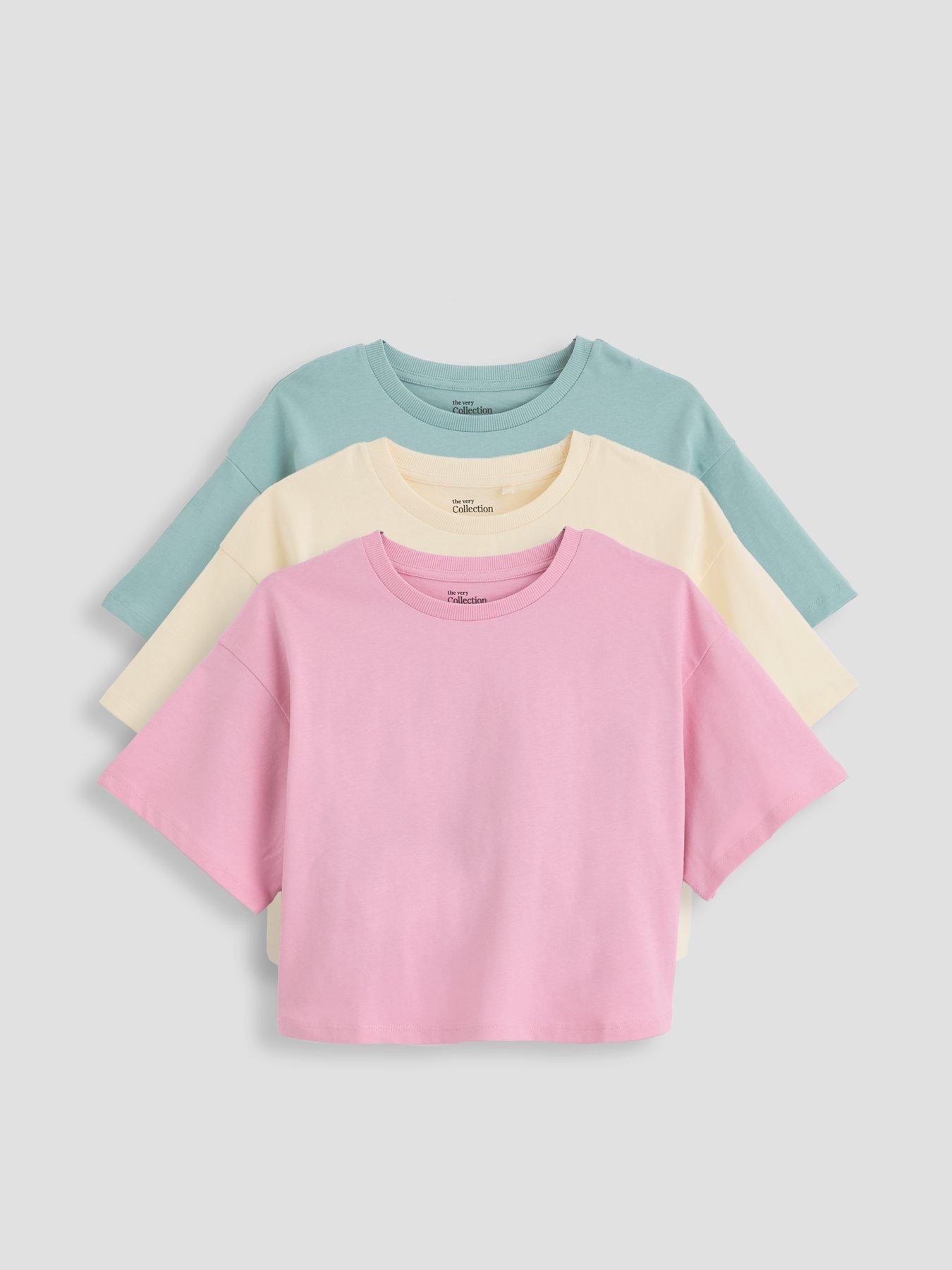 The Very Collection Girls 3 Pack Overdyed Curved Hemtops