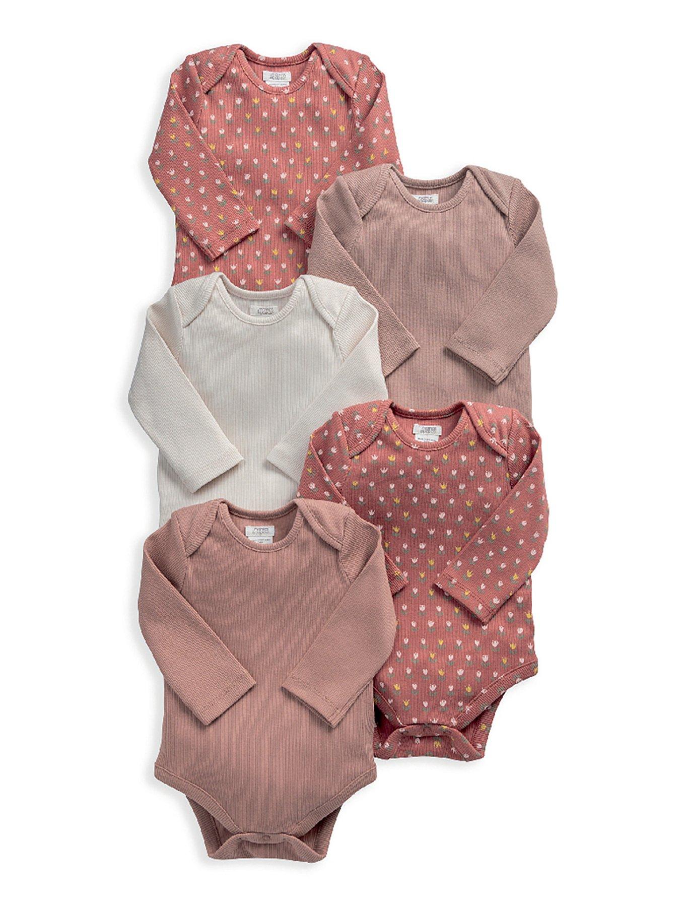 Mamas & Papas Baby Girls 5 Pack Long Sleeve Woodblock Bodysuits - Multi