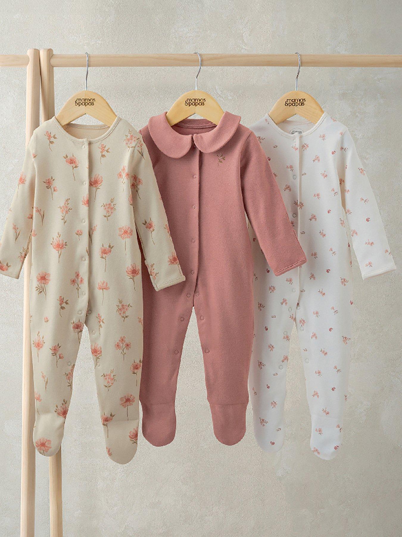 Mamas & Papas Baby Girls 3 Pack Dusky Floral Sleepsuits - Pink