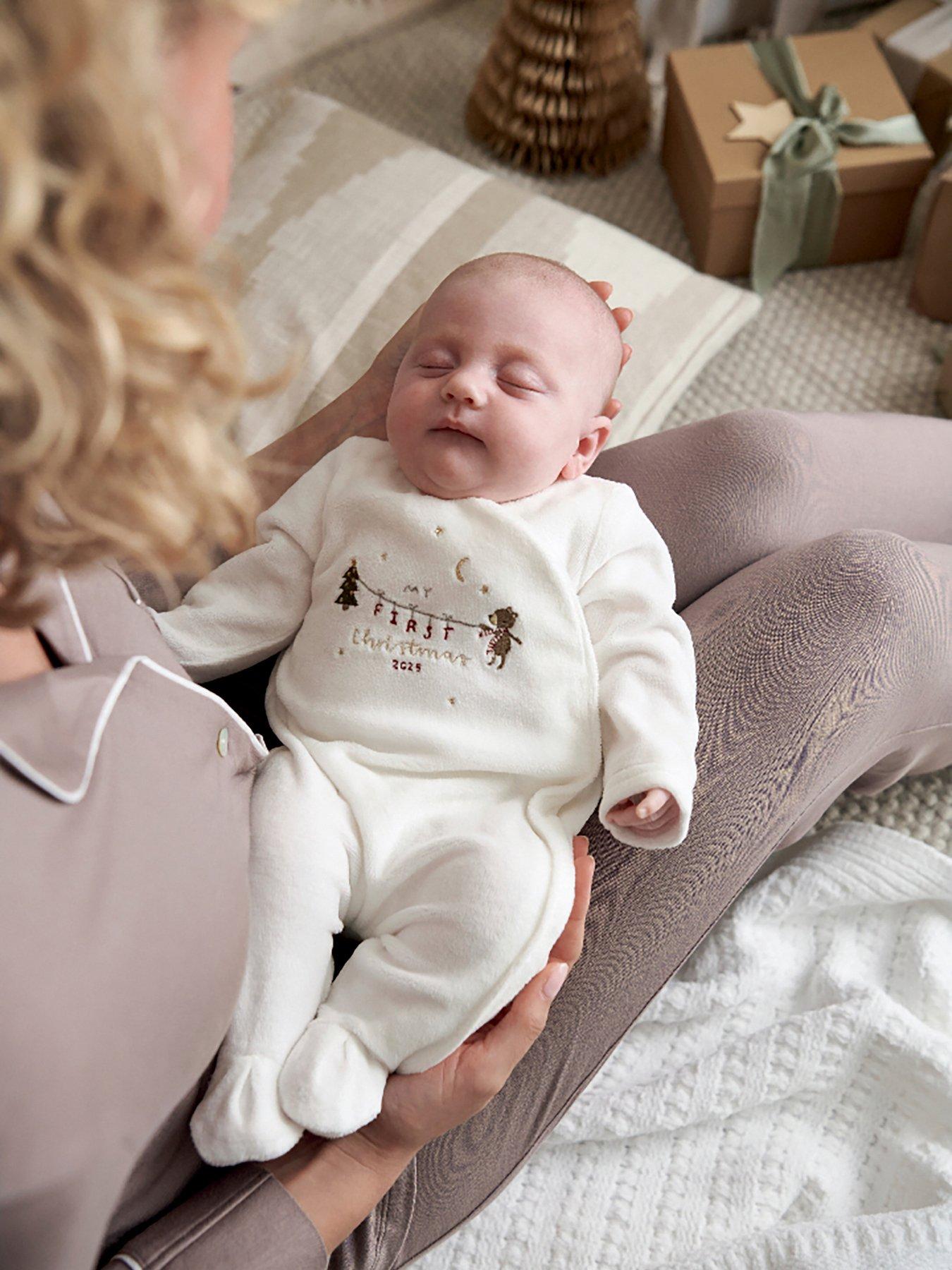 Mamas & Papas Baby Unisex My First Christmas Velour Sleepsuit - White