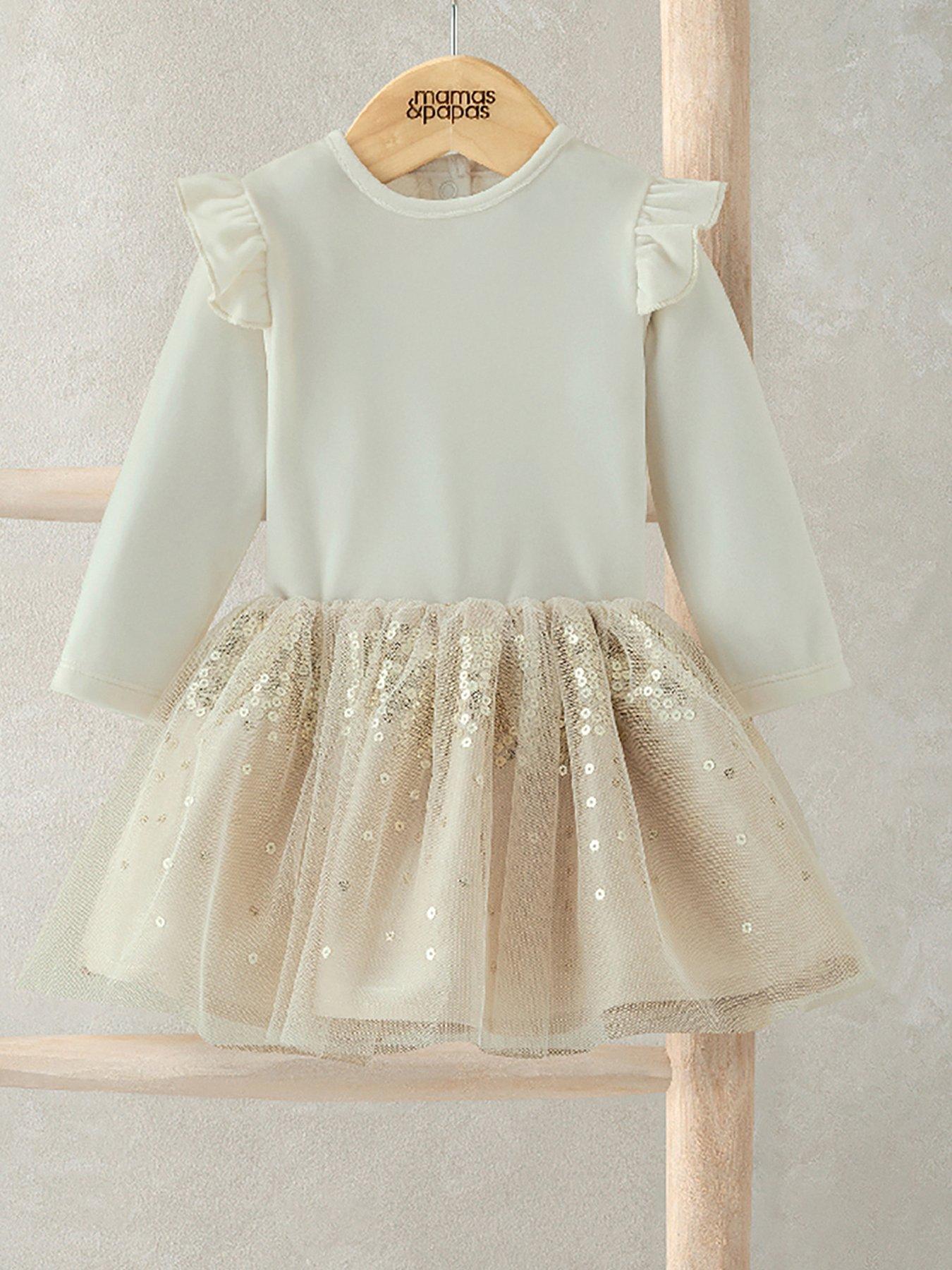 Mamas & Papas Baby Girls 2 Piece Velour Bodysuit  &  Sparkly Mesh Tutu Skirt - Gold