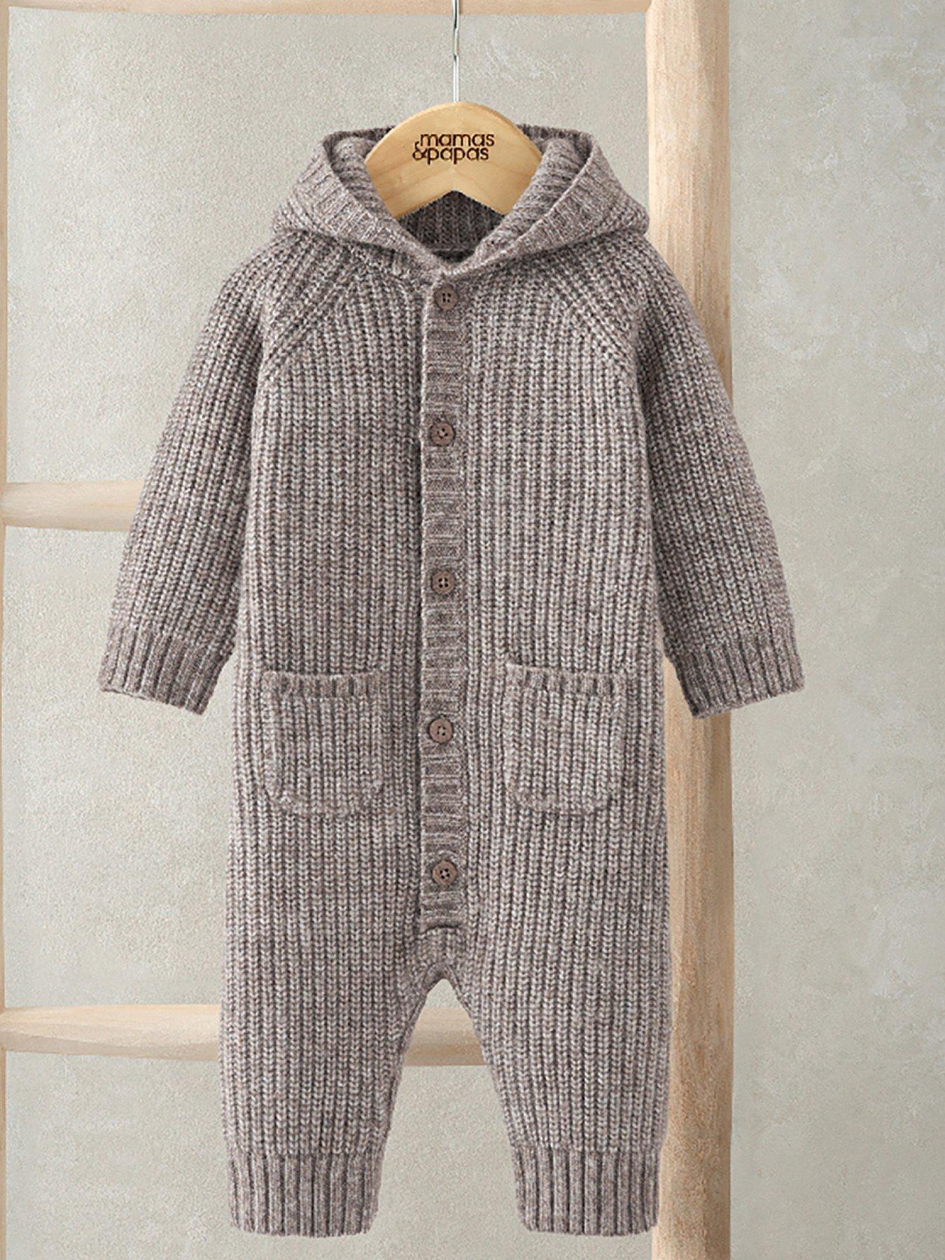Mamas & Papas Baby Unisex Ribbed Knitted Romper With 3d Bear Ears - Cream