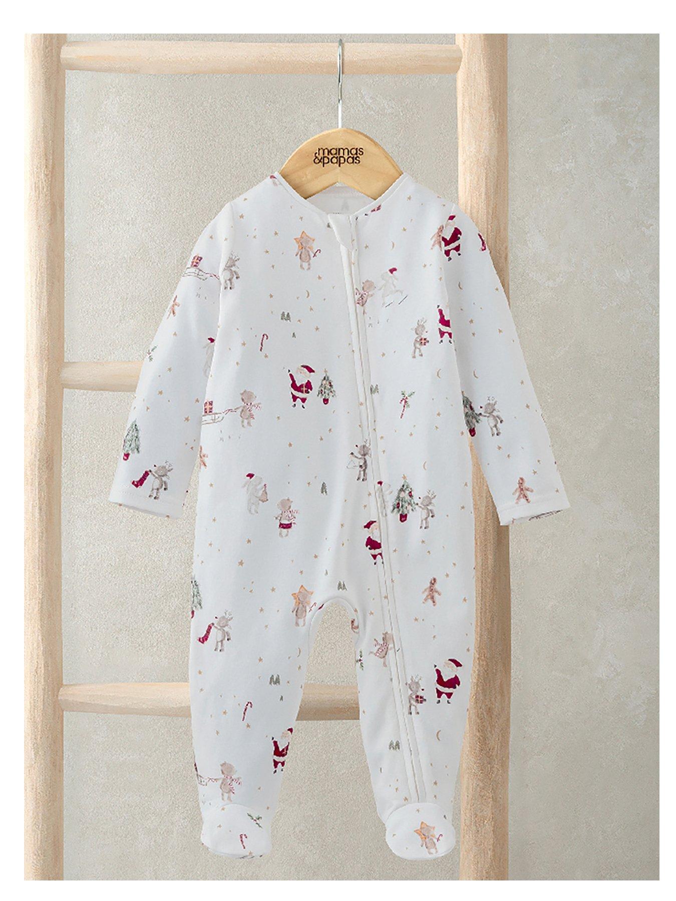 Image 2 of 6 of Mamas & Papas Baby Unisex Night Before Christmas Zip Up Sleepsuit - White