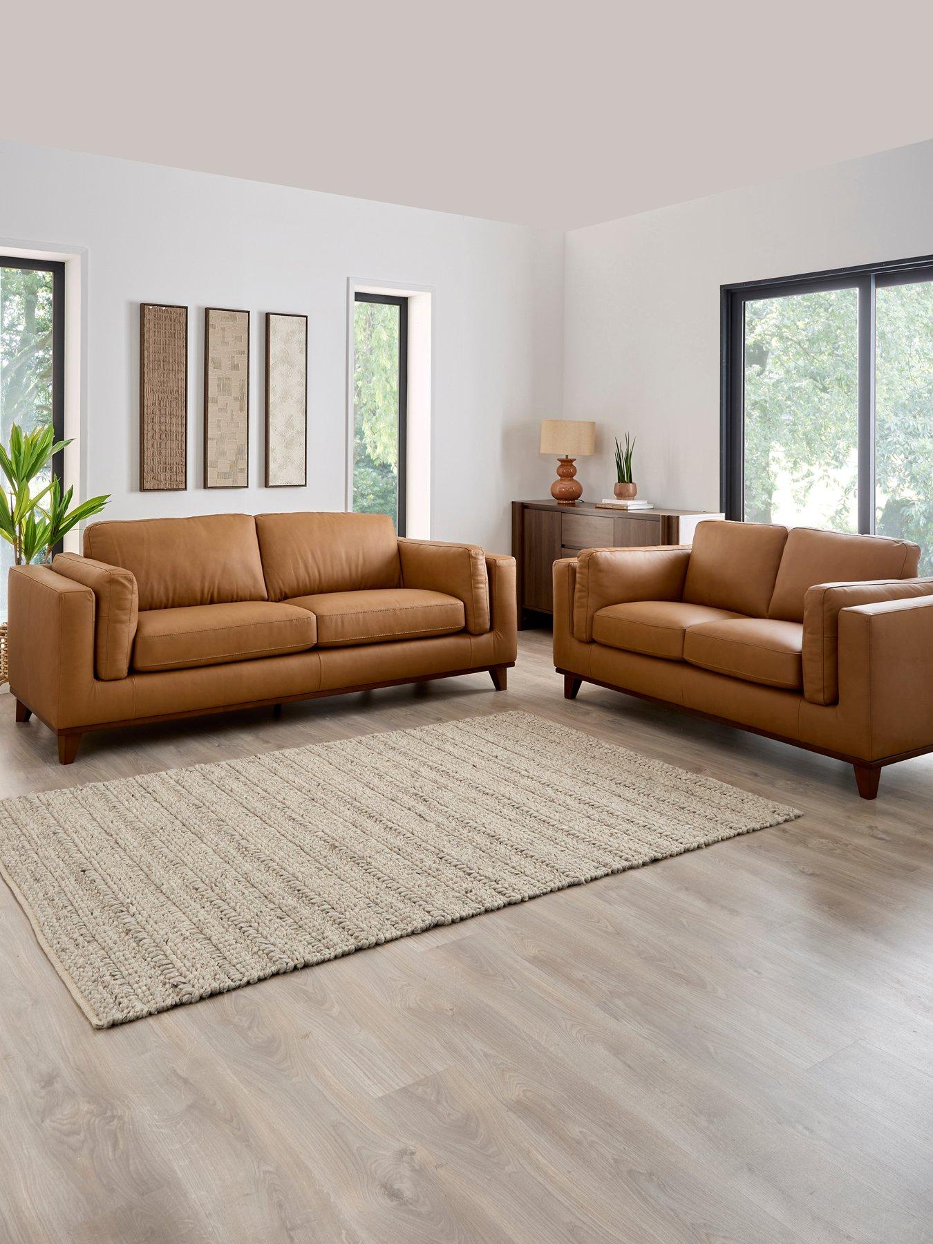 Image 1 of 7 of The Very Collection Chiswick 3 + 2 Seater Leather Sofa Set