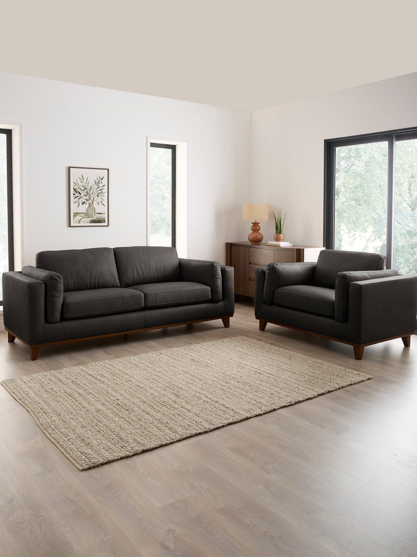 The Very Collection Chiswick 3 Seater Leather Sofa + Snuggle Chair Set