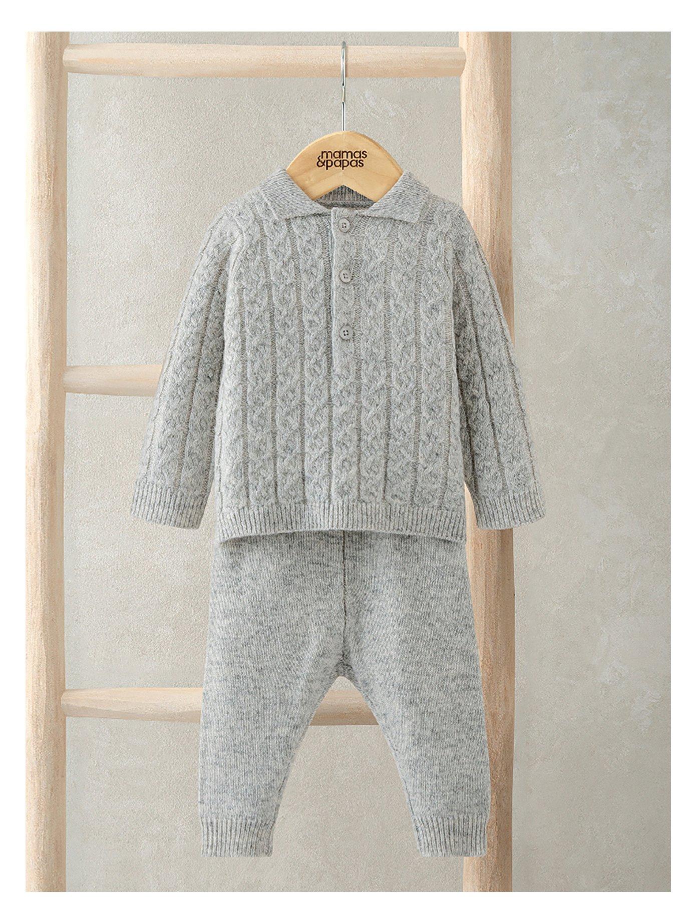 Mamas & Papas Baby Boys 2 Piece Cable Knit Jumper  &  Trouser Set - Grey