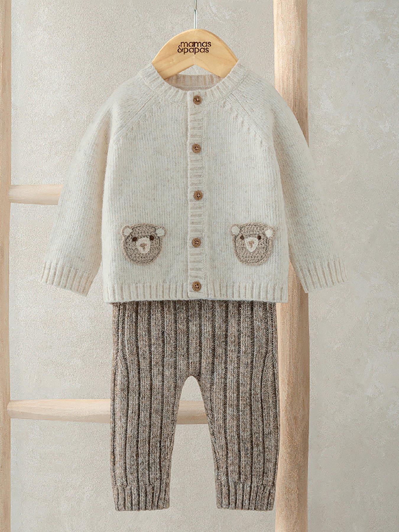 Image 1 of 5 of Mamas & Papas Baby Unisex 2 Piece Bear Knitted Cardigan &amp; Leggings Set - Brown