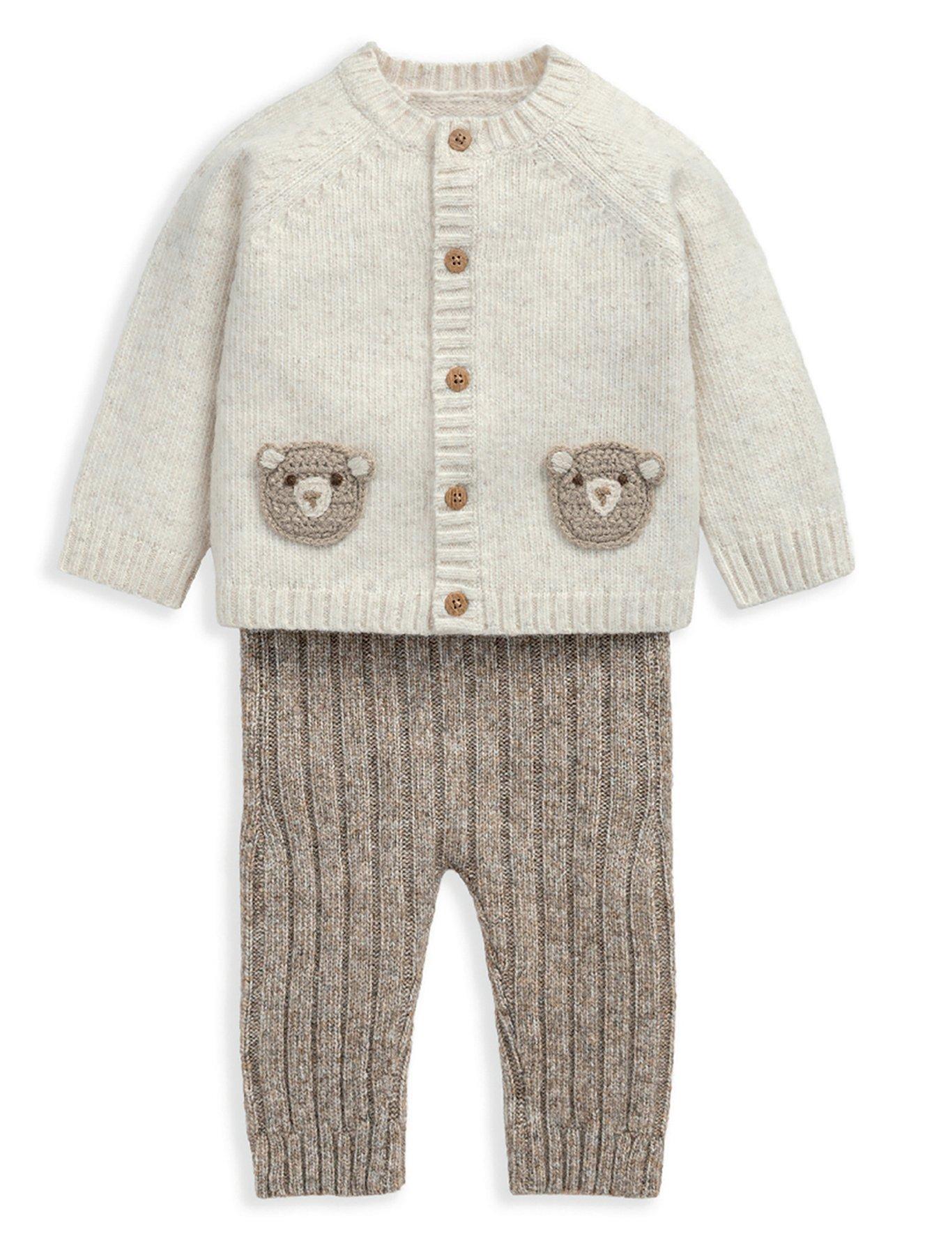 Image 3 of 5 of Mamas & Papas Baby Unisex 2 Piece Bear Knitted Cardigan &amp; Leggings Set - Brown