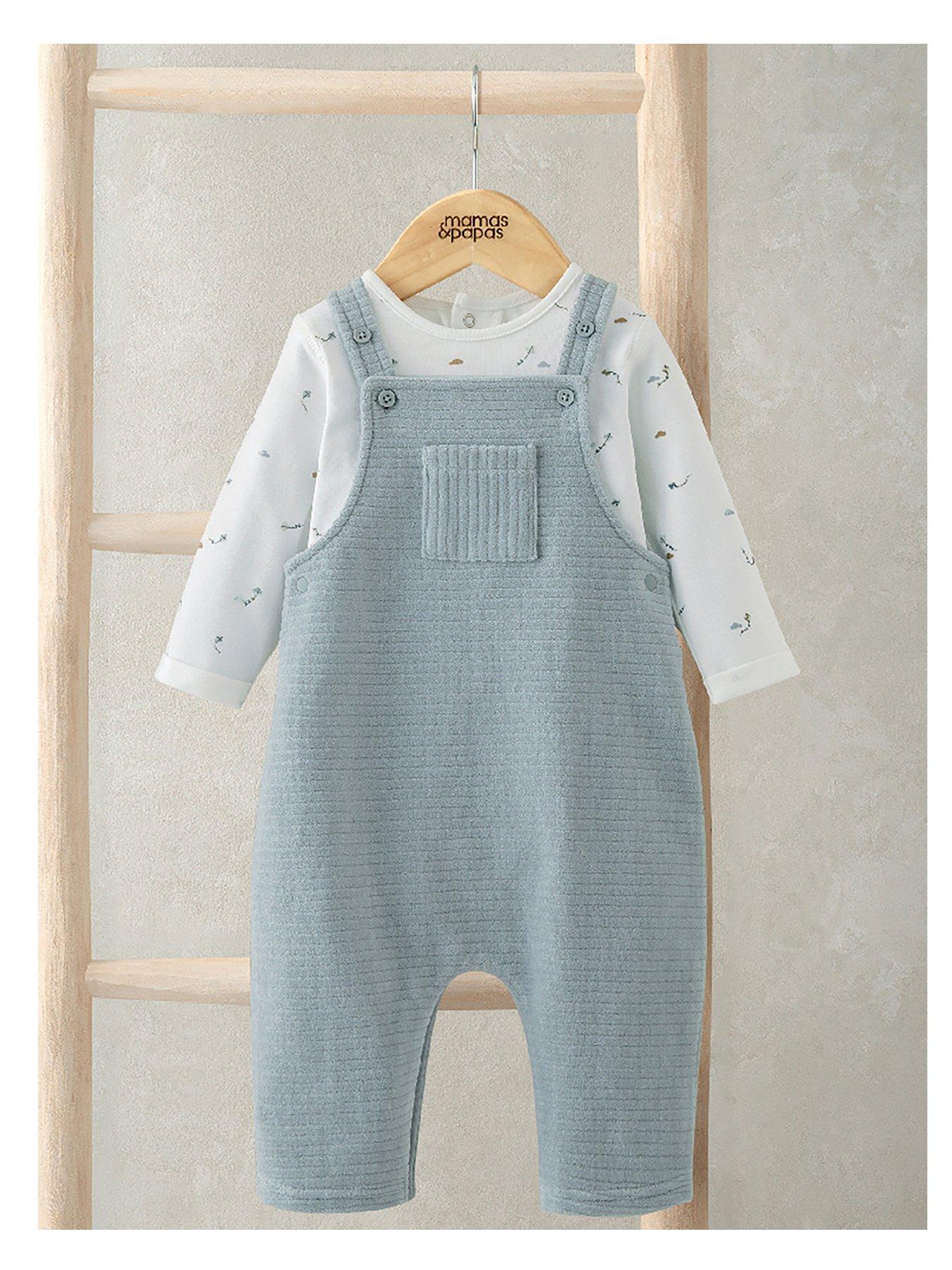 Mamas & Papas Baby Boys 2 Piece Kite Print Bodysuit And Velour Dungaree Set - Blue
