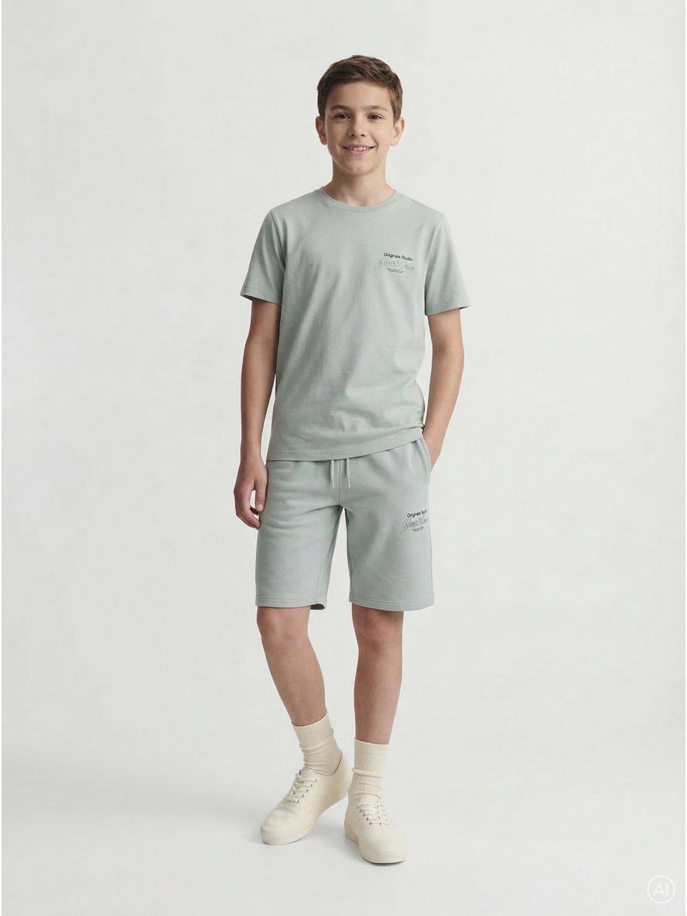 Jack & Jones Junior Boys Niko T-shirt  &  Shorts Set - Glacier Grey