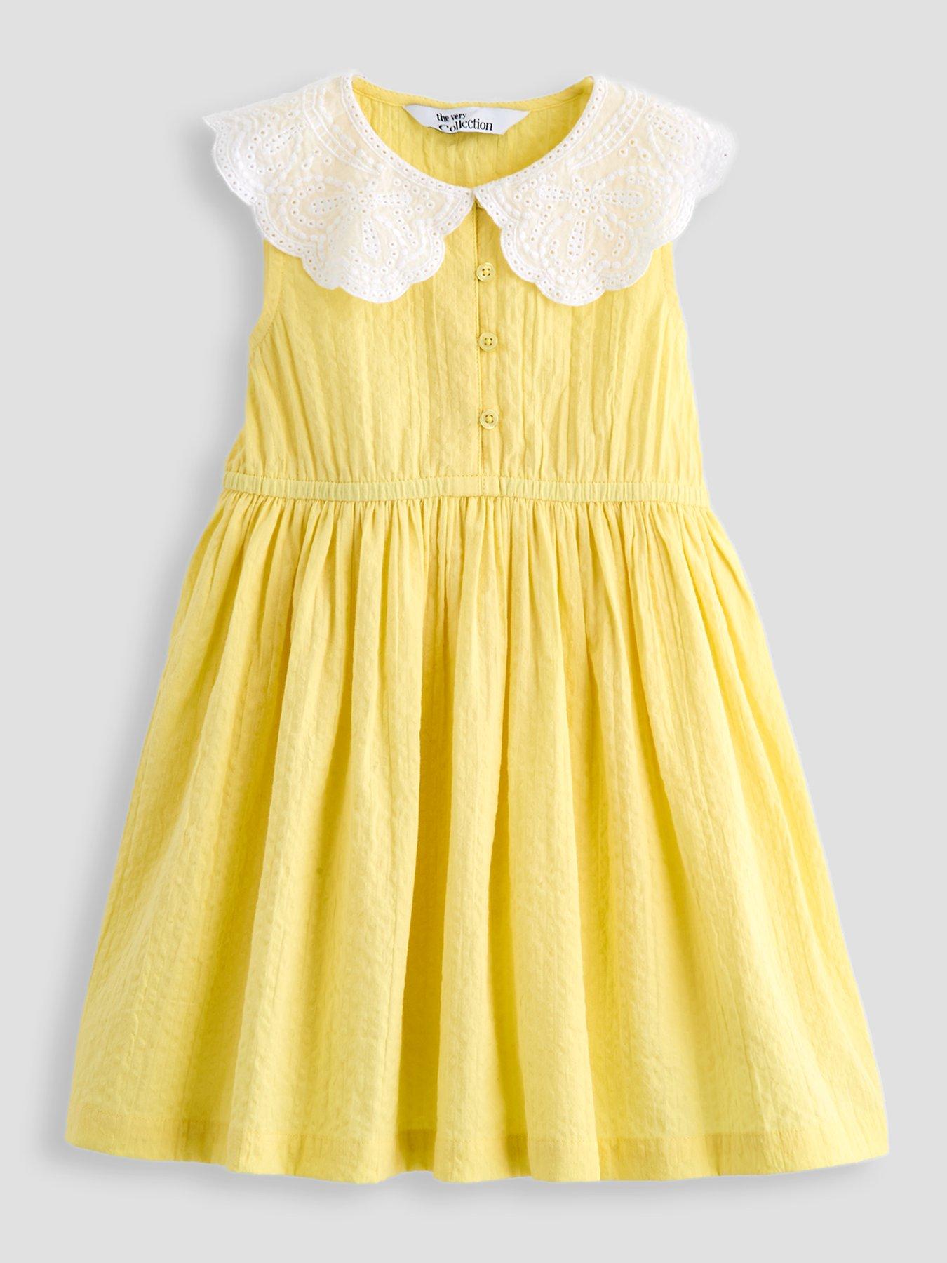 The Very Collection Girls Broderie Collar Dress - Yellow