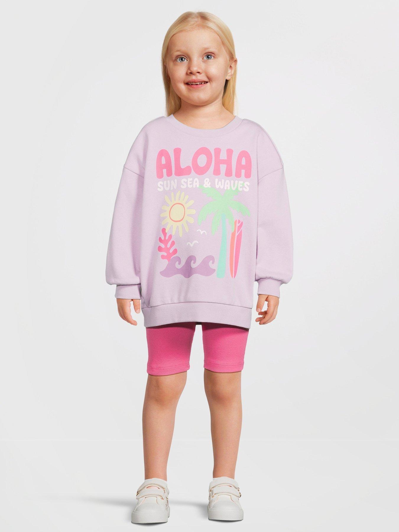The Very Collection Girls Printed Sweatshirt With Cycling Shorts - Lilac/Pink