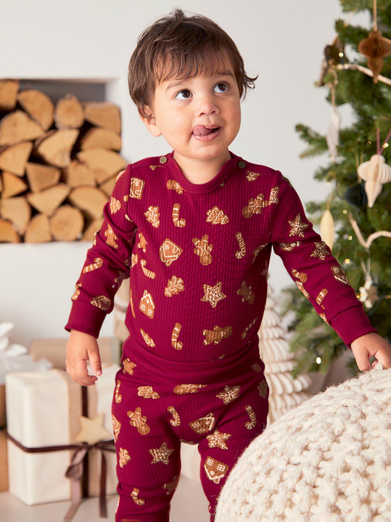 Mamas & Papas Baby Unisex Gingerbread Print Christmas Top  &  Leggings Set - Red