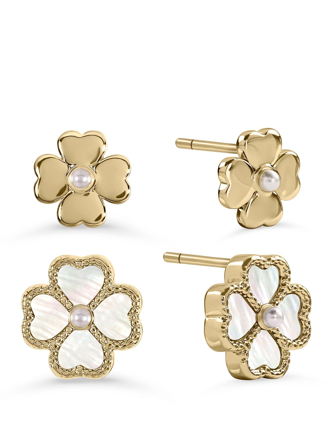 Radley Radley 18ct Gold Plated MOP Heart Flower Twinpack Earrings