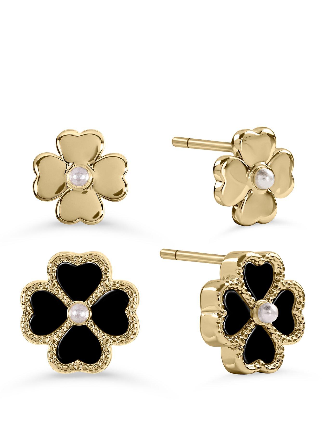 Radley Radley 18ct Gold Plated Black Heart Flower Twinpack Earrings