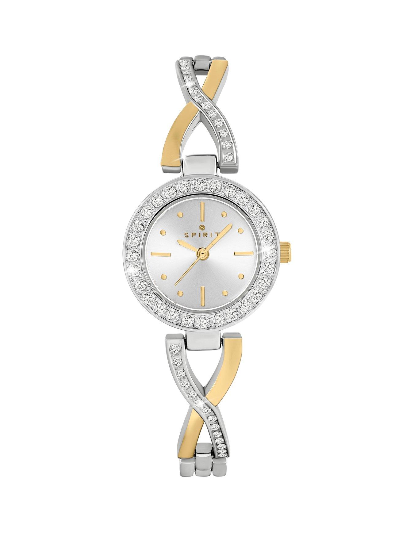 Spirit Ladies Silver  &  Gold Plated Stone Set Bracelet Watch