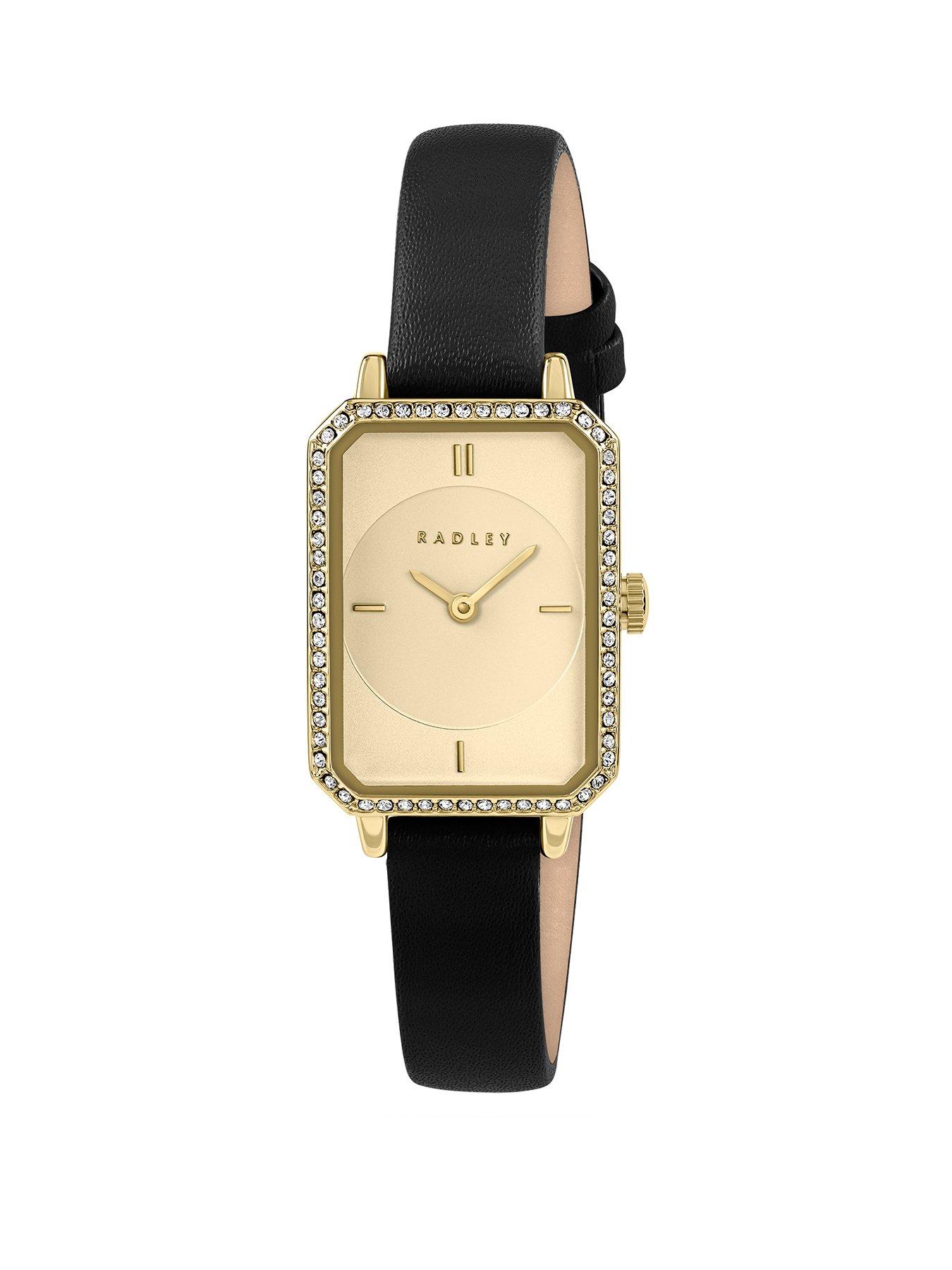 Radley Radley Ladies Stoneset Rectangle Black Leather Watch