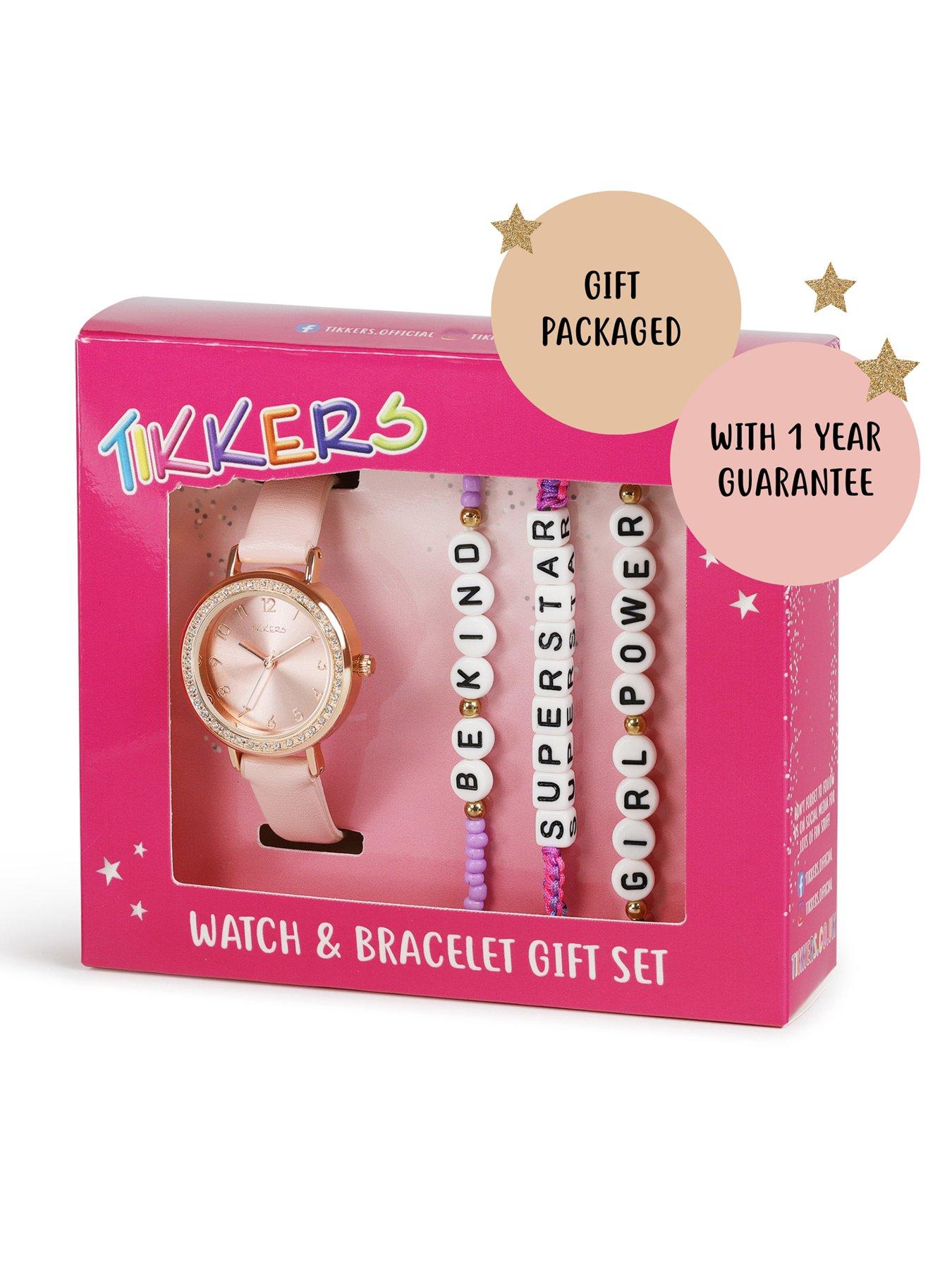 Image 7 of 7 of Tikkers Rose Gold Stone Watch&nbsp;Set Case with Pink Strap and Friendship Bracelet Set
