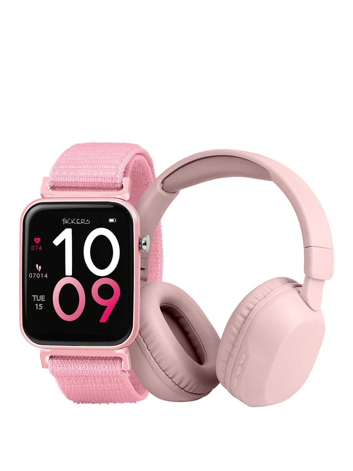 Tikkers Pink Riptape Strap Watch and Over Ear Headphone Set