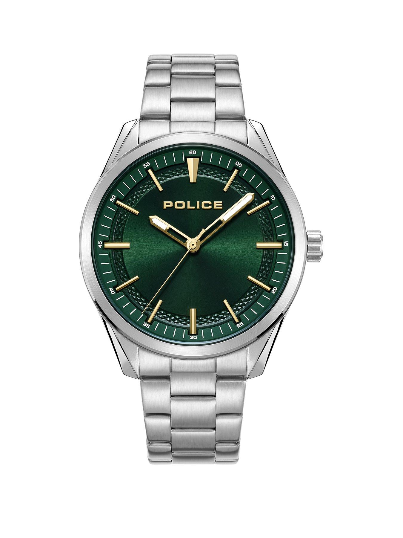 Police Gents Green Dial Silver Bracelet Watch