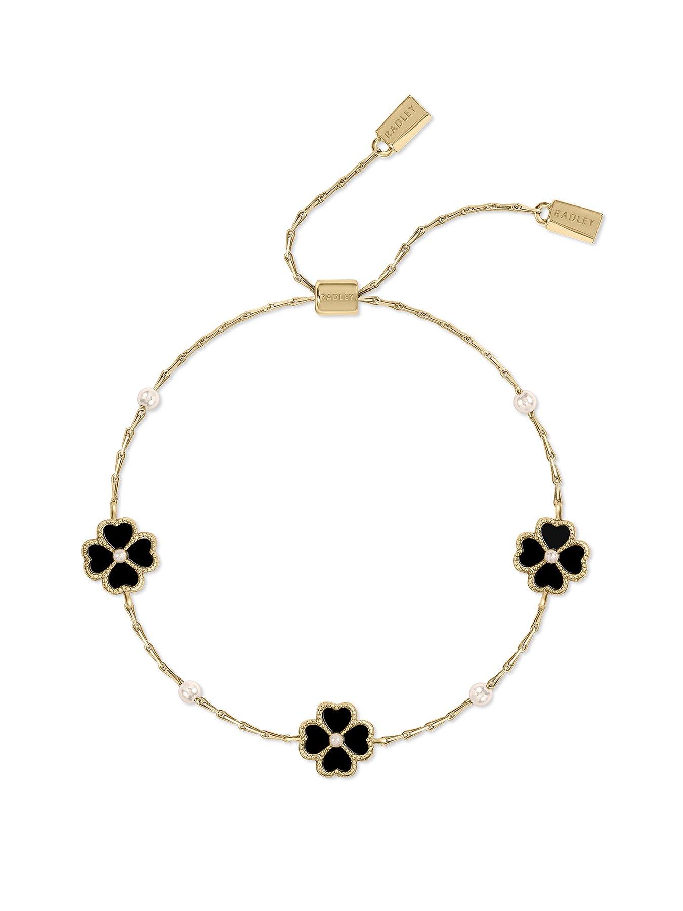 Radley Radley 18ct Gold Plated Black Heart Flower Friendship Bracelet