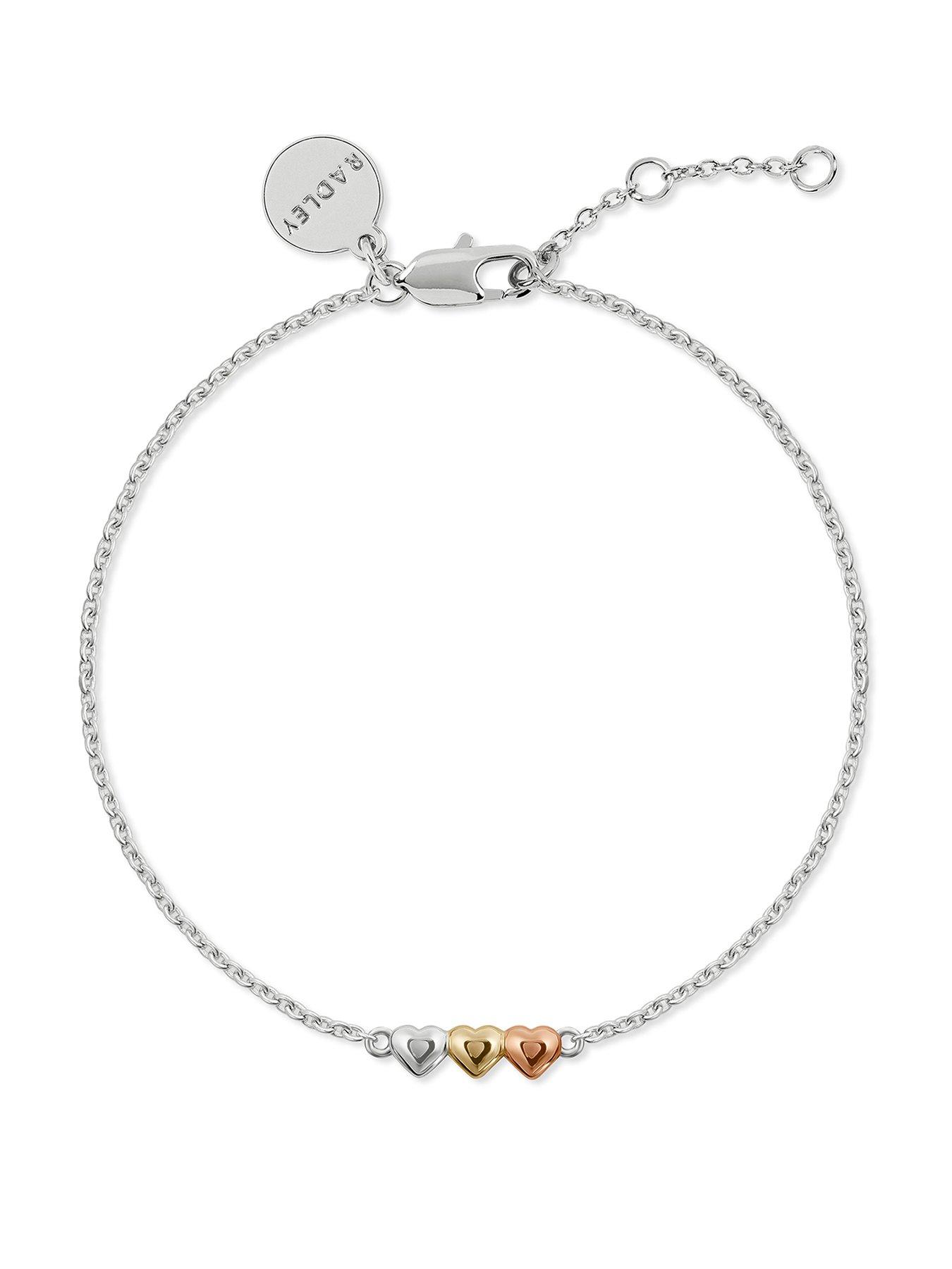 Radley Radley Sterling Silver Triple Heart Charm Bracelet with 18ct Mixed Plating
