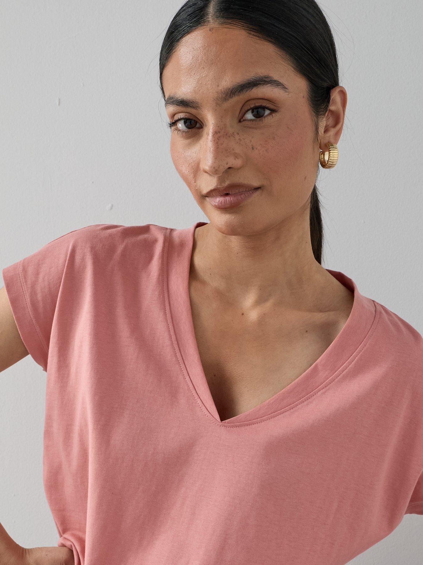 The Very Collection Essential Cotton V-Neck T-Shirt - Pink | Very Ireland