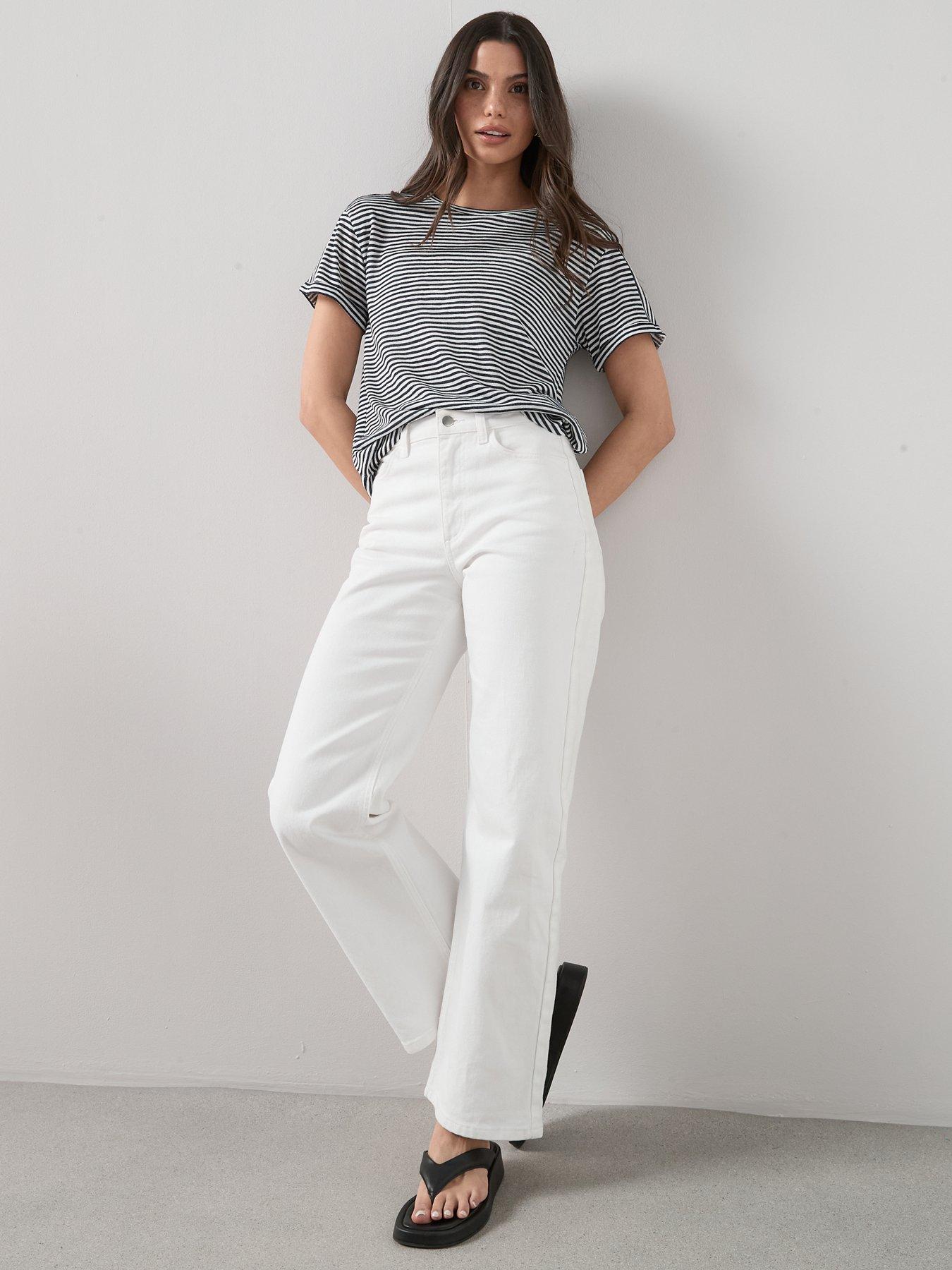 Image 6 of 6 of The Very Collection Navy Stripe Linen Look Tshirt