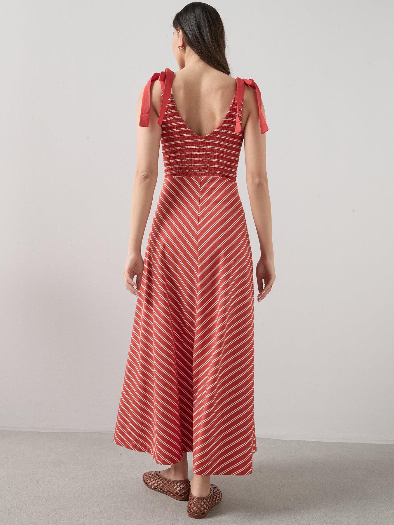 Image 2 of 6 of The Very Collection Tie Shoulder Midi Dress - Red Stripe