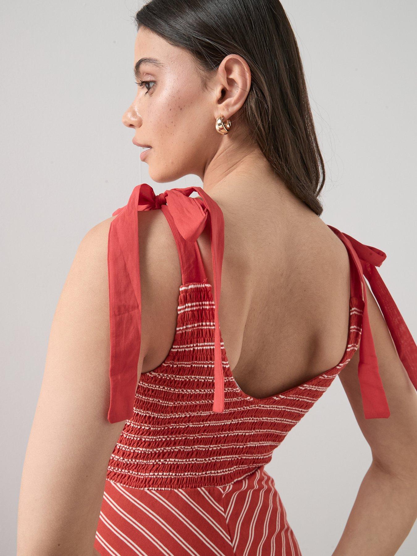 Image 4 of 6 of The Very Collection Tie Shoulder Midi Dress - Red Stripe