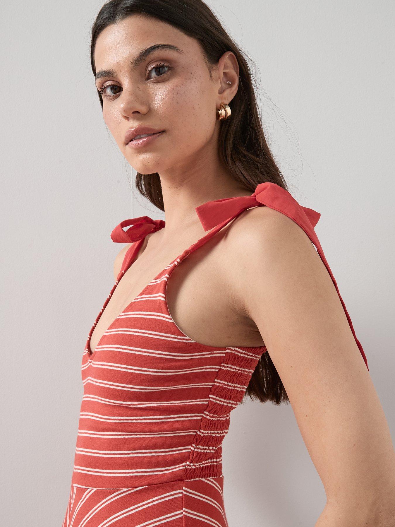 Image 5 of 6 of The Very Collection Tie Shoulder Midi Dress - Red Stripe