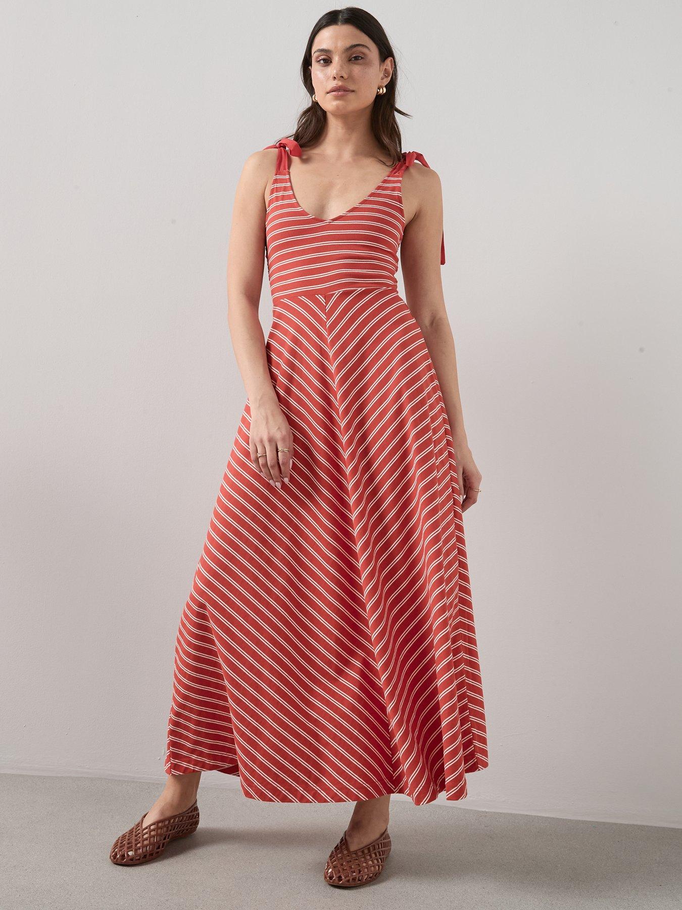 Image 6 of 6 of The Very Collection Tie Shoulder Midi Dress - Red Stripe