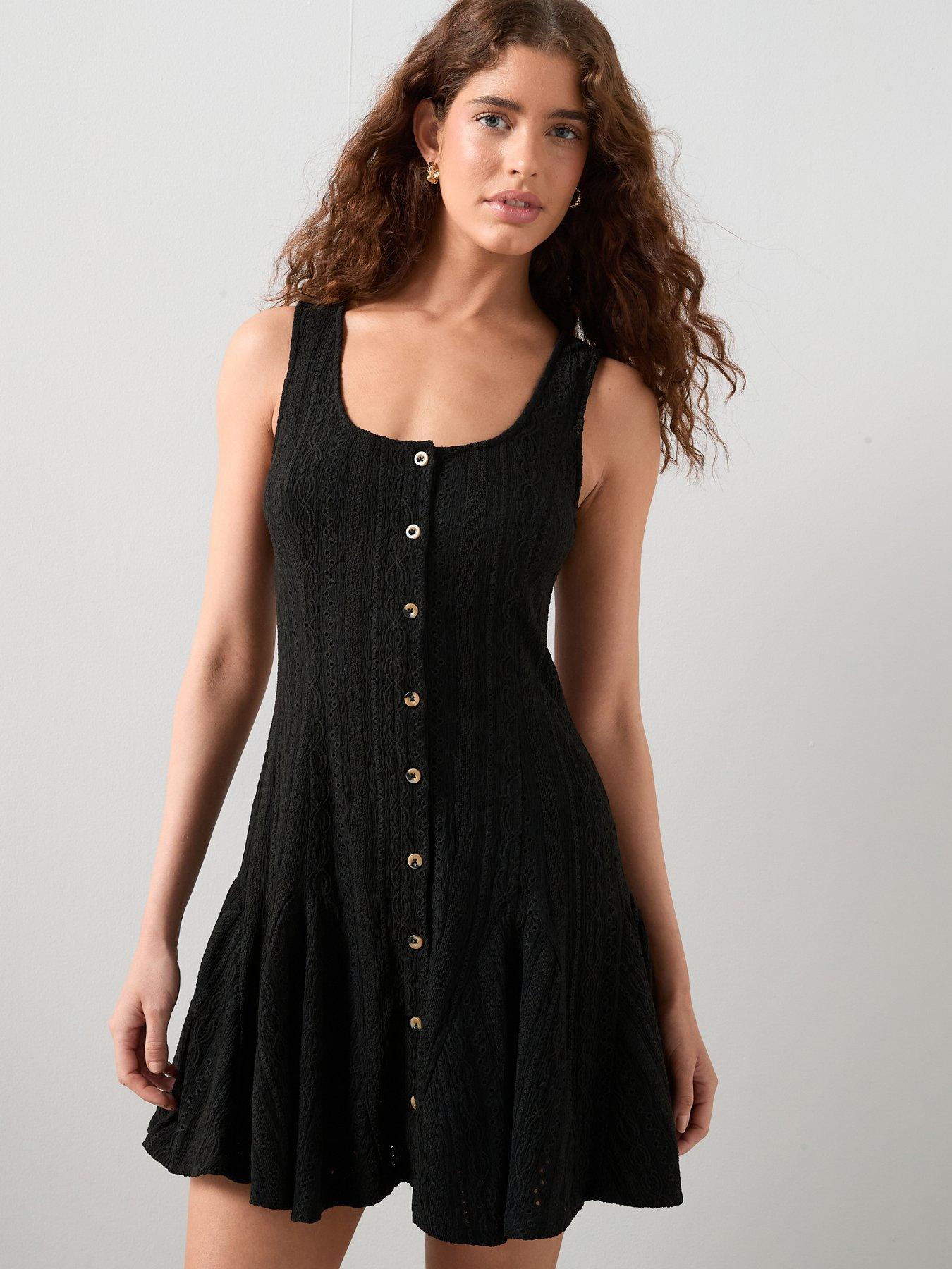 Image 1 of 7 of The Very Collection Godet Hem Mini Dress - Black