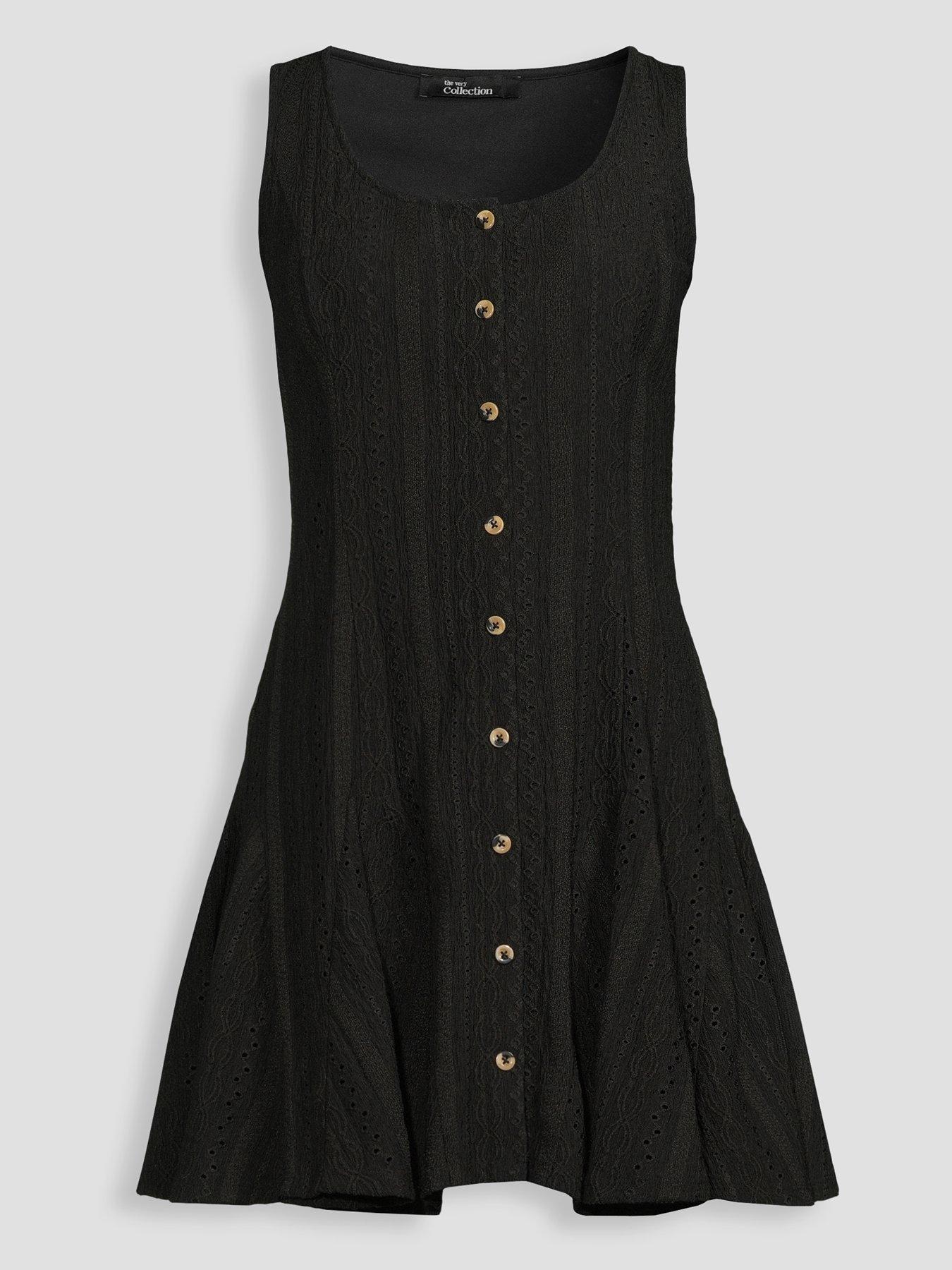 Image 7 of 7 of The Very Collection Godet Hem Mini Dress - Black