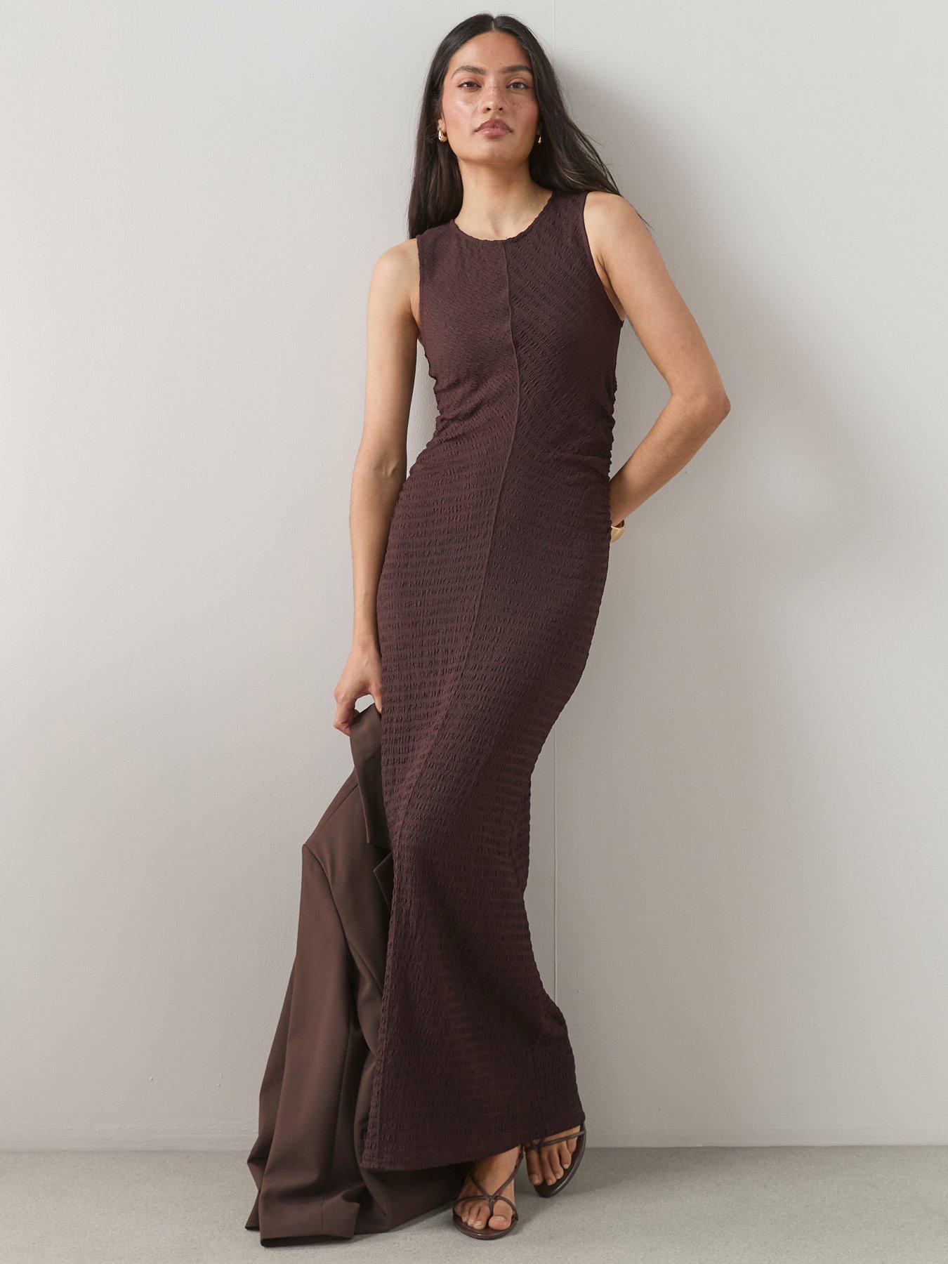 the-very-collection-ruched-side-textured-maxi-dressfront