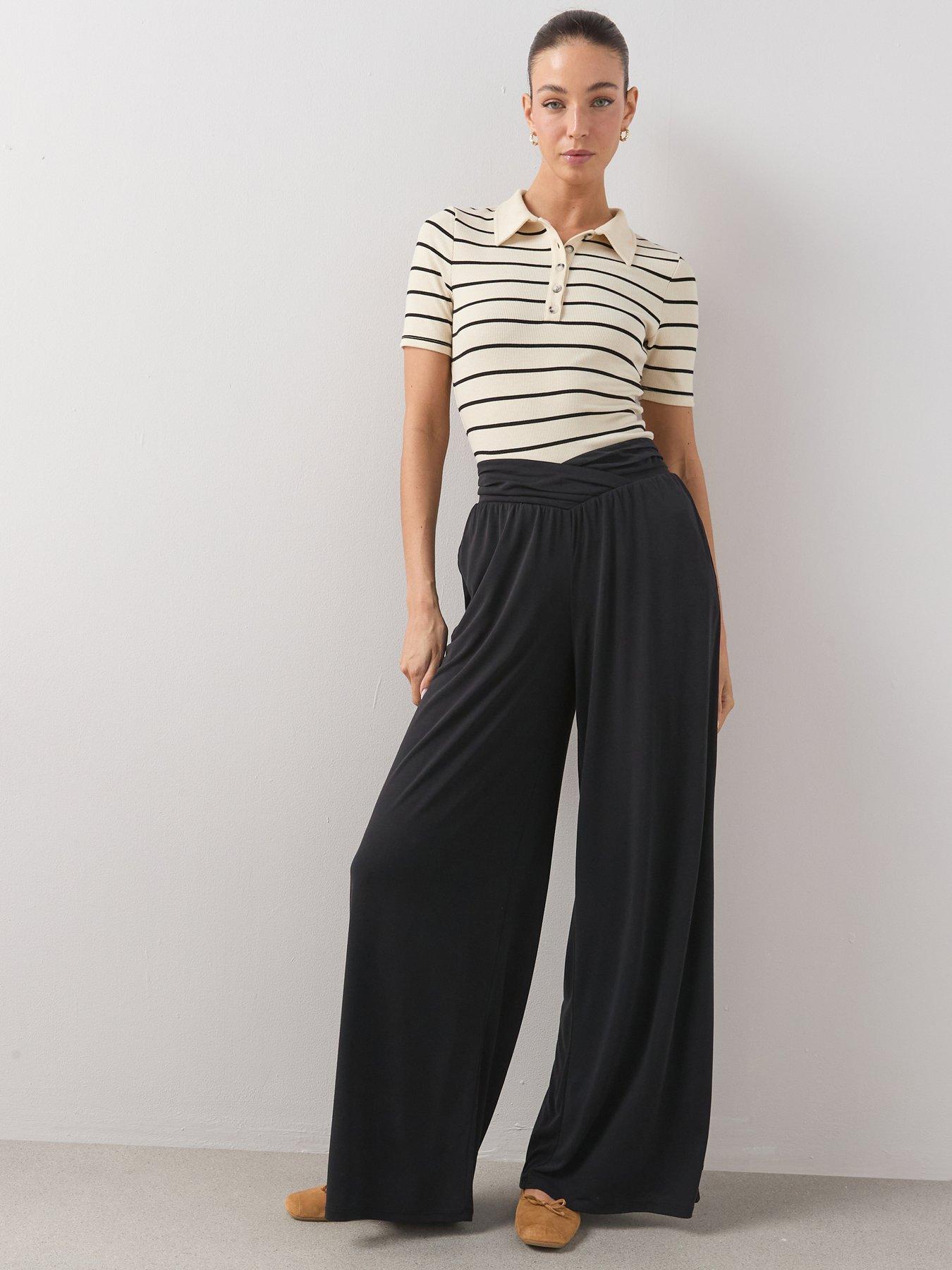 The Very Collection Waist Detail Wide Leg Trousers - Black