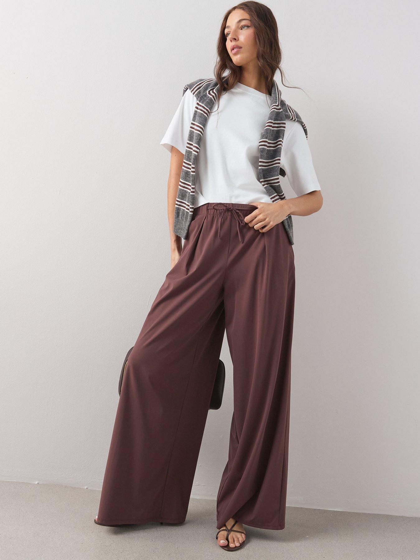 Image 3 of 6 of The Very Collection Tie Front Wide Leg Trouser - Brown