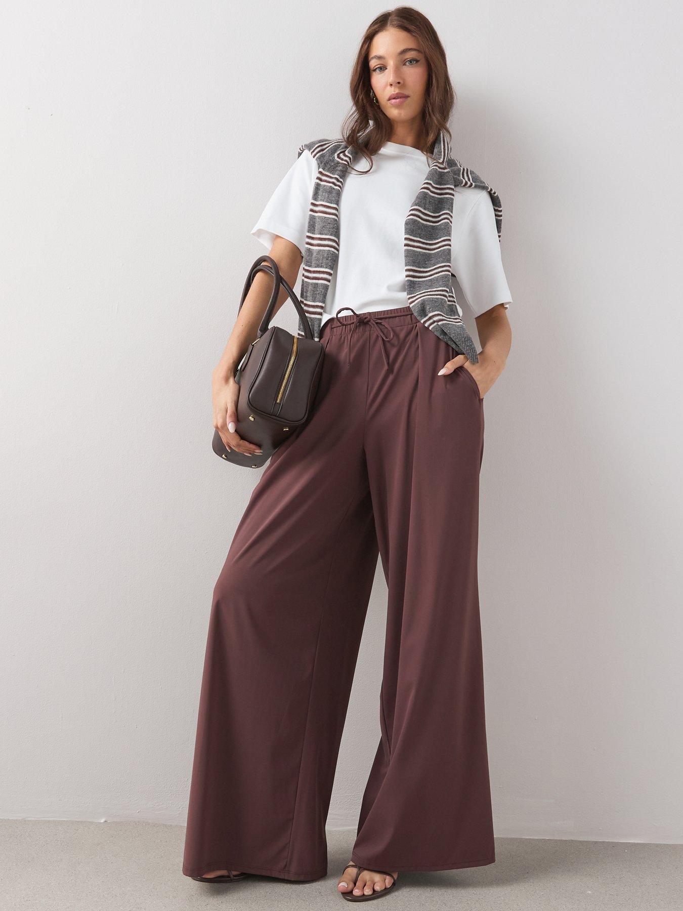 Image 6 of 6 of The Very Collection Tie Front Wide Leg Trouser - Brown