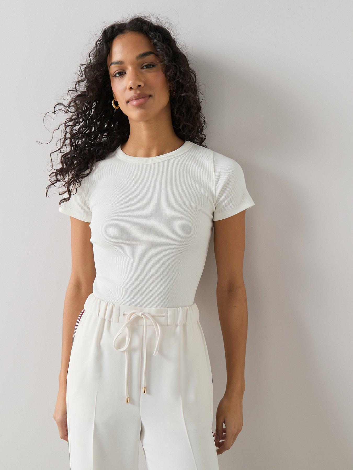 Image 6 of 7 of The Very Collection Stretch Rib T-Shirt - Ivory