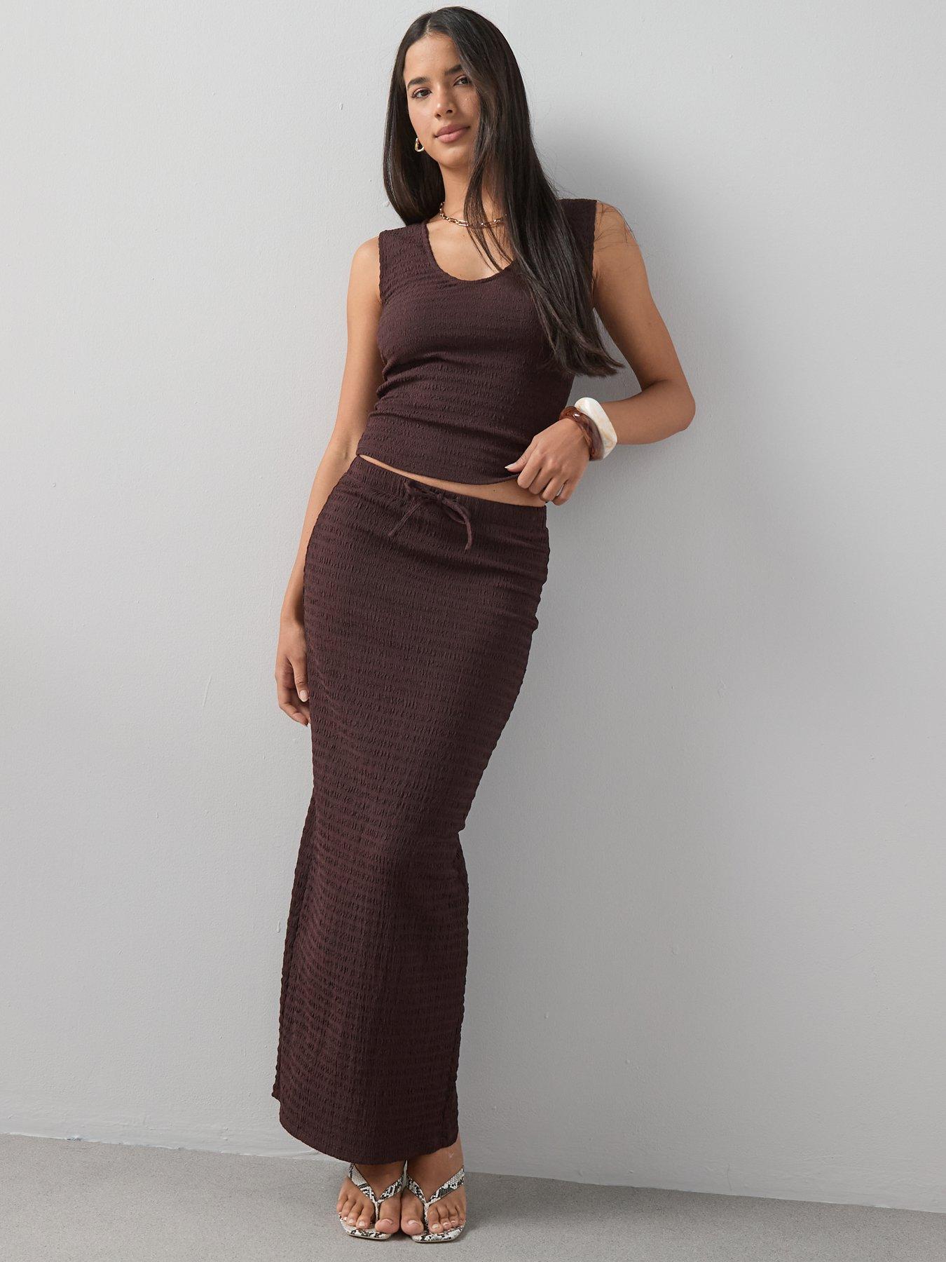 Image 3 of 7 of The Very Collection Drawstring Waist Midi Skirt Co-Ord - Brown