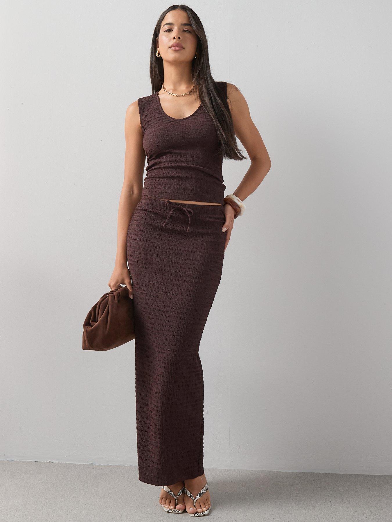 Image 5 of 7 of The Very Collection Drawstring Waist Midi Skirt Co-Ord - Brown