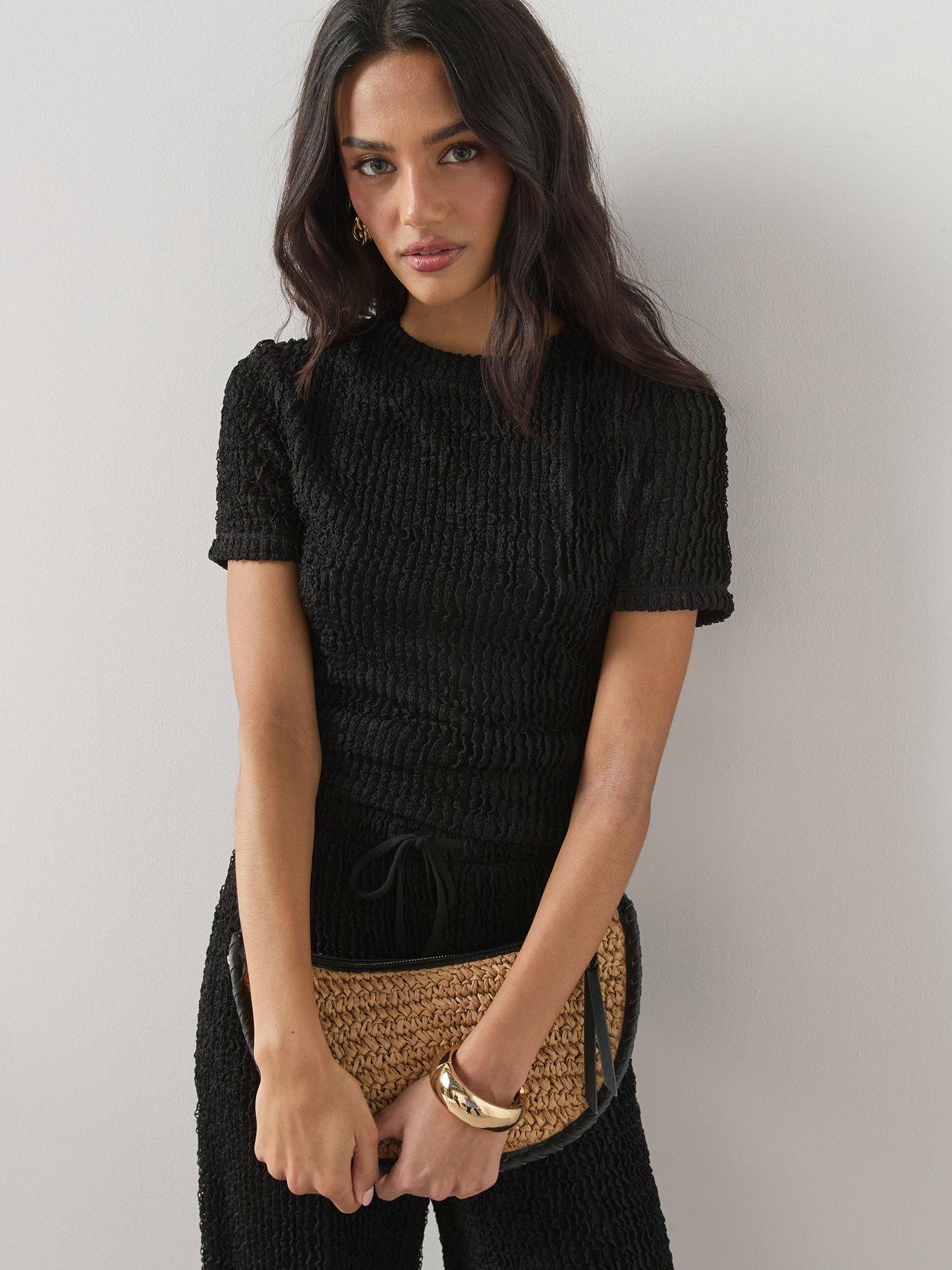 Image 1 of 6 of The Very Collection Textured Short Sleeve Co-Ord Top - Black