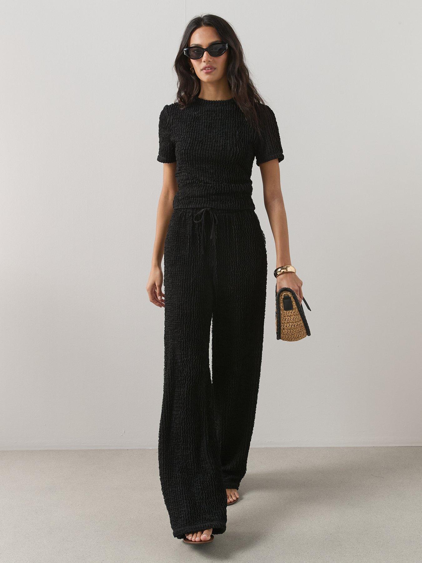 Image 3 of 6 of The Very Collection Textured Short Sleeve Co-Ord Top - Black